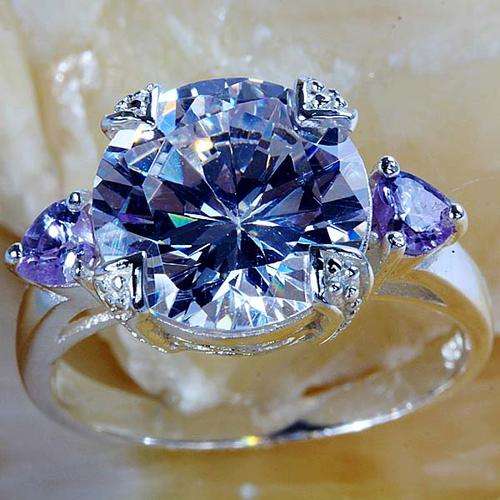 WHITE TOPAZ CZ & AMETHYST CZ  RING CRAFTED IN HALLMARKED . 925
