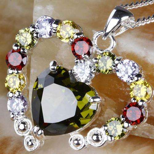 "LOVER'S HEART" MULTI -  COLOURED CZ  PENDANT & FREE CHAIN CRAFTED IN .925 STERLING SILVER