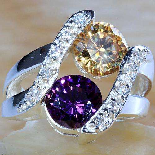 "AMAZING" AMETHYST QUARTZ & MORGANITE QUARTZ  RING CRAFTED IN HALLMARKED 925 STERLING SILVER