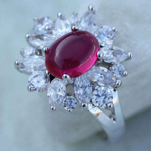 MARVELOUS RED RUBY TOPAZ CZ SILVER GEMSTONE  RING