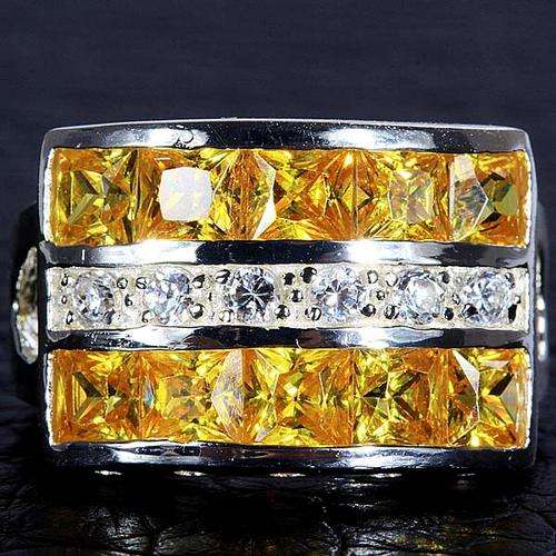 EMERALD CUT CITRINE CZ & WHITE TOPAZ CZ RING CRAFTED IN HALLMARKED 925 STERLING SILVER