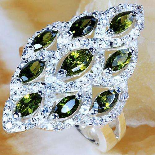 "CAPTIVATING" PERIDOT & WHITE TOPAZ CZ  RING CRAFTED IN   SILVER