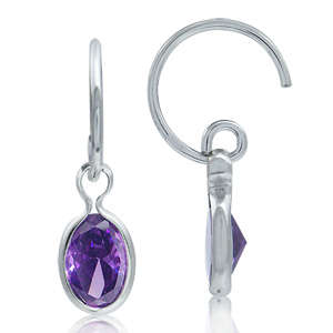 STUNNING OVAL PURPLE AMETHYST CZ C-HOOP EARRINGS CRAFTED IN 925 SILVER
