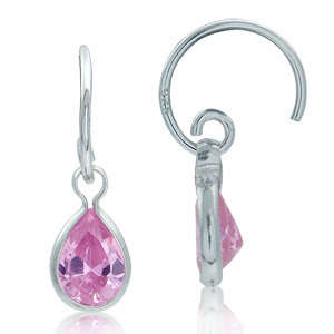 STUNNING OVAL PINK  CZ C-HOOP EARRINGS CRAFTED IN 925 SILVER