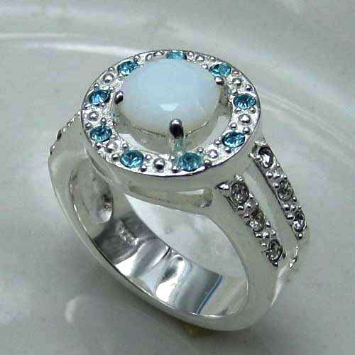 "STUNNING"  OPALITE & BLUE SWAROVSKI CRYSTAL  RING
