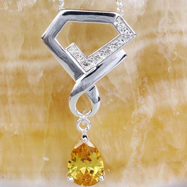 CAPTIVATING CITRINE QUARTZ & WHITE QUARTZ ACCENT PENDANT INCLUDING FREE CHAIN