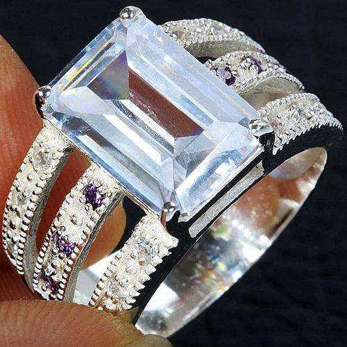 "STOCK CLEARANCE - NEVER TO BE REPEATED!! EMERALD CUT WHITE QUARTZ RING
