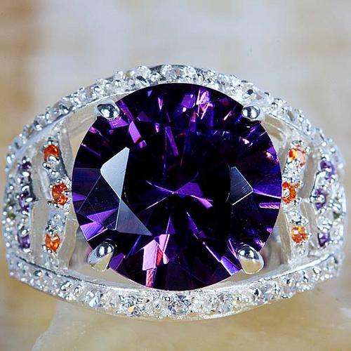 "STOCK CLEARANCE - NEVER TO BE REPEATED!! ROUND AMETHYST, WHITE & GARNET QUARTZ RING