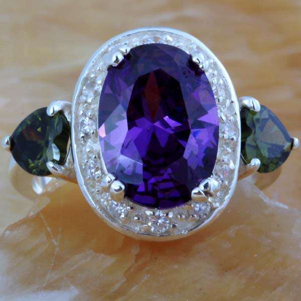 "STOCK CLEARANCE - NEVER TO BE REPEATED!! OVAL CUT AMETHYST, PERIDOT & WHITE  QUARTZ RING