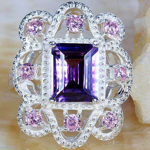 "STOCK CLEARANCE - NEVER TO BE REPEATED!! EMERALD CUT AMETHYST, PINK TOPAZ & WHITE  QUARTZ RING