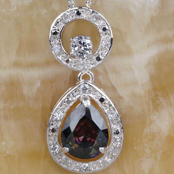 " SALE!!!"  RAINBOW MYSTIC TOPAZ & WHITE QUARTZ PENDANT -  CHAIN INCLUDED