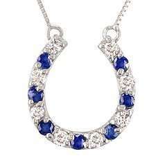 "LUCKY HORSESHOE" PENDANT WITH SAPPHIRE & WHITE CZ CRAFTED IN HALLMARKED  925 STERLING SILVER