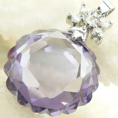 ROUND SCALLOPED" AMETHYST QUARTZ GEMSTONE PENDANT CRAFTED IN 925 STERLING SILVER