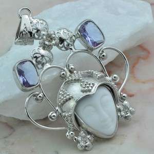 "IMPORTED FROM USA " CAMEL BONE & AMETHYST PENDANT CRAFTED IN 925 STERLING SILVER