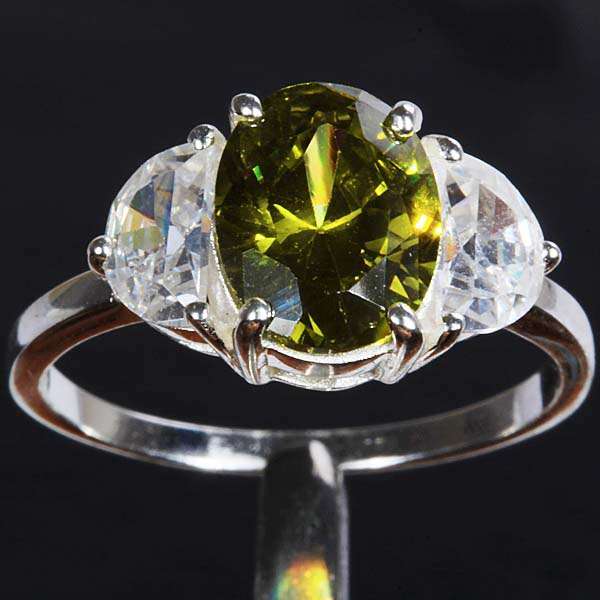 GREEN PERIDOT  & WHITE QUARTZ RING CRAFTED IN .925 STERLING SILVER