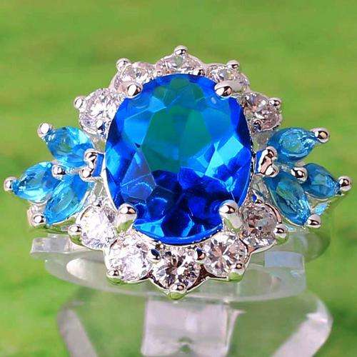 BLUE TOPAZ CZ & WHITE TOPAZ CZ RING CRAFTED IN HALLMARKED 925 STERLING SILVER