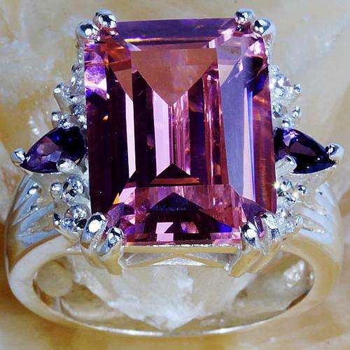 PINK & WHITE TOPAZ CZ & AMETHYST CZ RING IN HALLMARKED 925