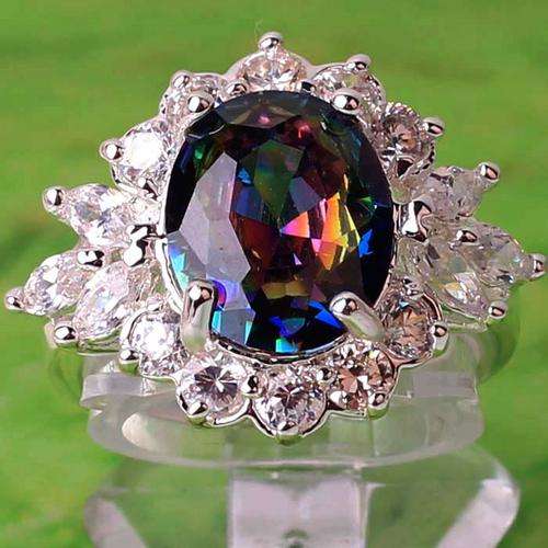 MYSTIC FIRE TOPAZ CZ & WHITE TOPAZ CZ RING CRAFTED IN HALLMARKED 925 STERLING SILVER