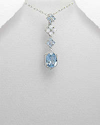 HUGE SALE! GENUINE SKY BLUE TOPAZ & WHITE TOPAZ PENDANT CRAFTED IN 925 STERLING SILVER