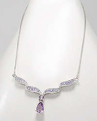 "MARKET VALUE R5890 "GENUINE TANZANITE & AMETHYST NECKLACE CRAFTED IN 925 STERLING SILVER