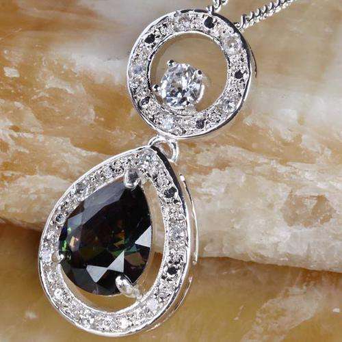 TEARDROP MYSTIC TOPAZ CZ & WHITE TOPAZ CZ PENDANT & CHAIN FINISHED 925 STERLING SILVER
