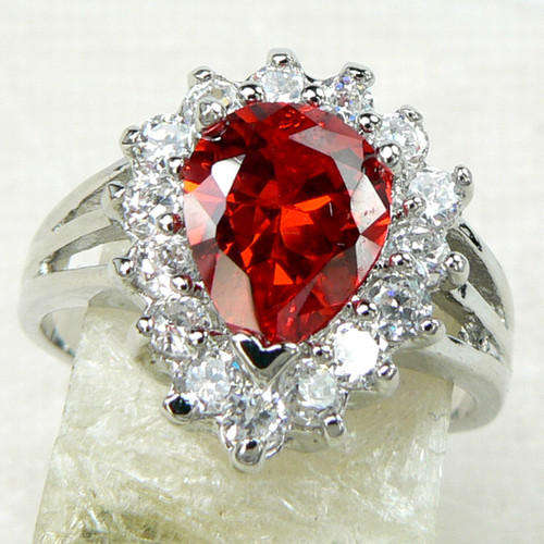 HEART SHAPE RUBY QUARTZ SURROUNDED BY WHITE QUARTZ RING IN 925 STERLING SILVER
