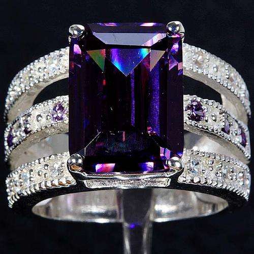 EMERALD CUT AMETHYST & WHITE CZ  CRAFTED IN HALLMARKED .925 STERLING SILVER
