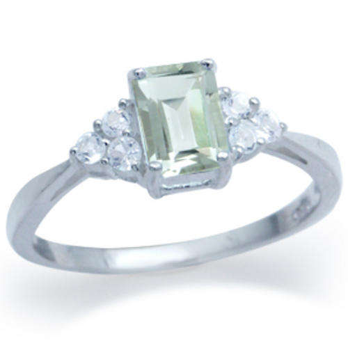 100% NATURAL GREEN AMETHYST & WHITE TOPAZ ACCENT RING IN 925 STERLING SILVER