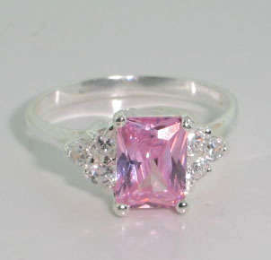 EMERALD CUT PINK CZ .925 STERLING  SILVER RING