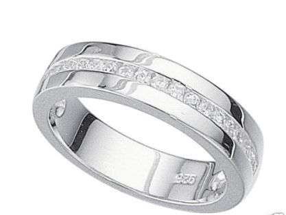 SIMULATED DIAMOND (CZ)  CHANNEL WEDDING RING CRAFTED IN .925 SOLID STERLING SILVER