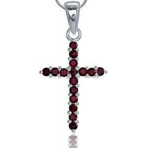 "CLEARANCE - DON'T MISS OUT!!"  GENUINE GARNET CROSS PENDANT CRAFTED IN 925 SOLID STERLING SILVER