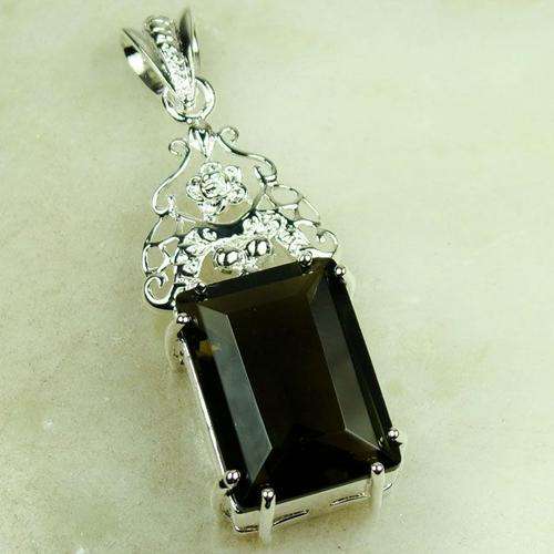 SALE!! RECTANGULAR NATURAL GENUINE SMOKY TOPAZ PENDANT CRAFTED IN .925 SILVER
