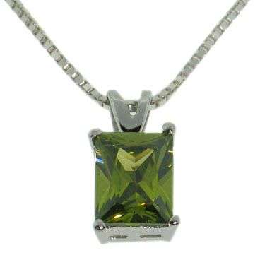 EMERALD CUT PERIDOT CZ PENDANT SET IN .925 STERLING SILVER