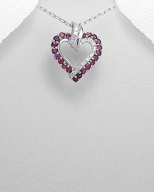 GENUINE RUBY HEART PENDANT CRAFTED IN .925 STERLING SILVER
