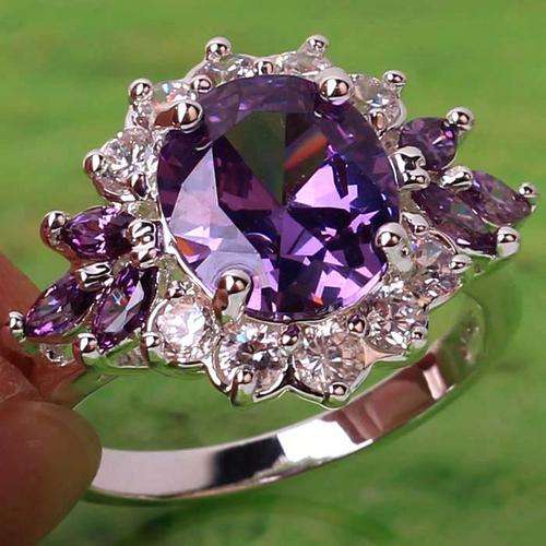 "JAN/FEB BIRTHSTONE" AMETHYST & WHITE TOPAZ CZ RING SIZE 10