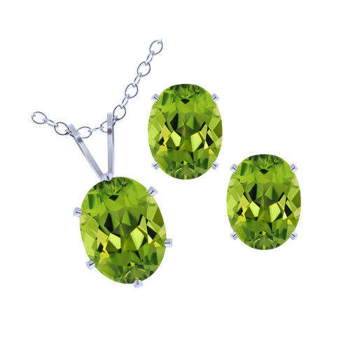 SALE REDUCED!"VALUE R1200" 2.60 Ct GREEN PERIDOT PENDANT, CHAIN & EARRING SET IN 925 STERLING SILVER