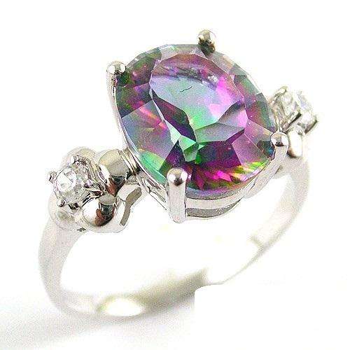 "INTERNATIONAL SHIPPING" HUGE 3.5ct GENUINE MYSTIC TOPAZ RING IN .925 STERLING SILVER
