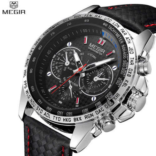 MEGIR Casual Mens Watches Top Brand Luxury Quartz-watch Leather Strap Wristwatch