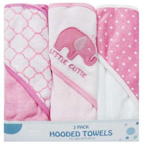3 Pack Hooded Baby Towels - Pink