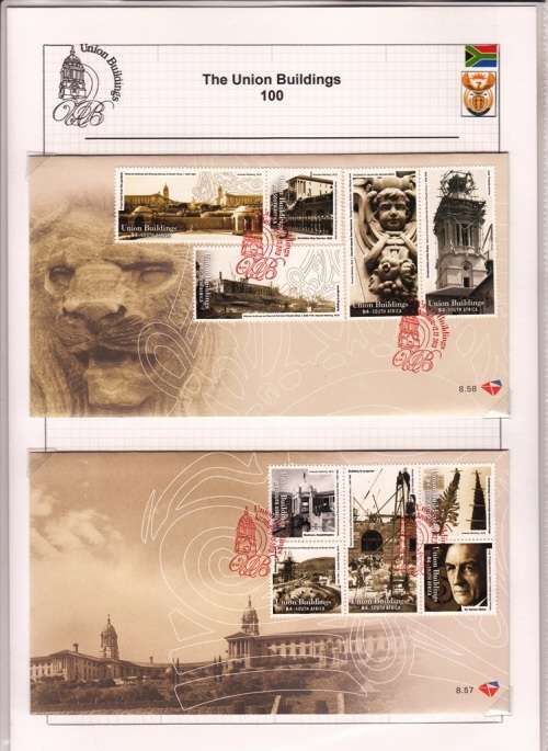 RSA OFFICIAL FDC's 8.57 & 8.58 2013: CENTENARY OF THE UNION BUILDINGS