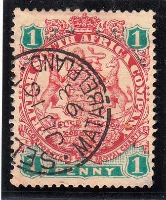 BSAC RHODESIA 1896: DEFINITIVE ISSUE ONE PENNY: DIE I USED (SACC29) - LOVELY POSTMARK