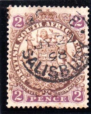 BSAC RHODESIA 1896: DEFINITIVE ISSUE TWO PENCE: DIE I USED (SACC30) - SALISBURY PMK