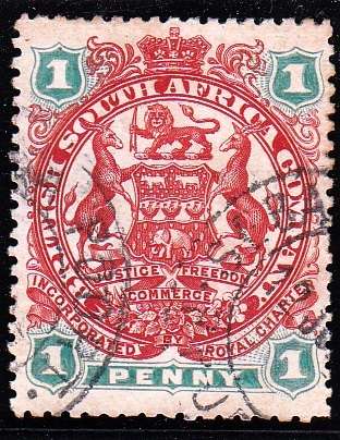 BSAC RHODESIA 1897: ADD. DEFINITIVE ISSUE 1 PENNY USED (SACC59)