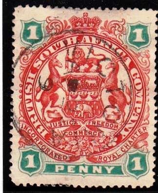 BSAC RHODESIA 1897: ADD. DEFINITIVE ISSUE 1 PENNY USED (SACC59)