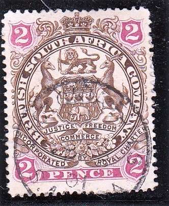BSAC RHODESIA 1897: ADD. DEFINITIVE ISSUE 2 PENCE USED (SACC60)