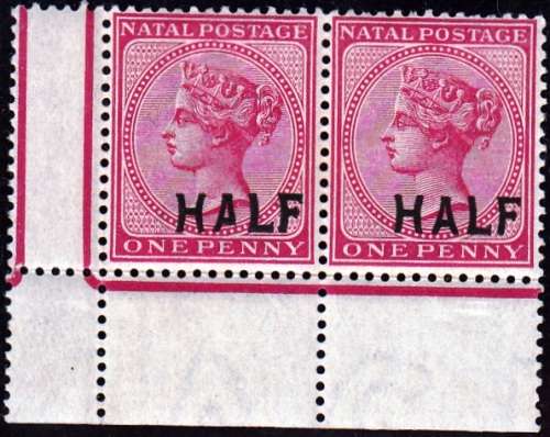NATAL 1895: QV 2x ONE PENNY SURCHARGED "HALF" MNH (SACC108)