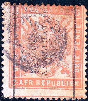 ZAR 2nd REPUBLIC 1885: ARMS 3 PENNY SURCHARGED "HALVE PENNY" DOWN USED (SACC191)