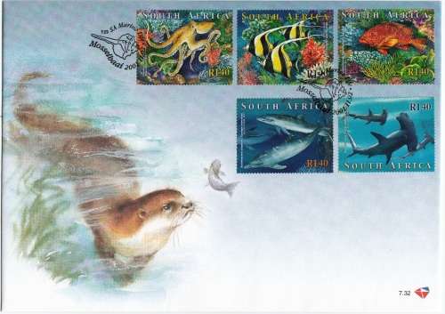 RSA OFFICIAL FDC 7.32 & 7.33 2001: SOUTH AFRICAN MARINE LIFE
