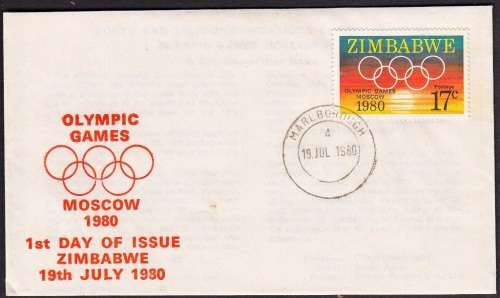ZIMBABWE FDC 1980: OLYMPIC GAMES MOSCOW - MARLBOROUGH CANCEL