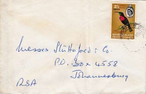 BECHUANALAND PROTECTORATE COVER 1966: QEII 2 1/2c STAMP USED